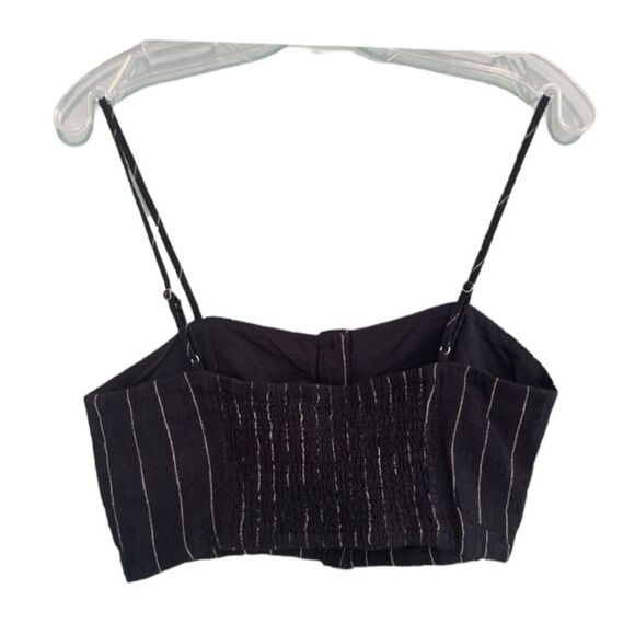 Forever 21 Linen Pinstripe Camisole Top Black White Button Front M - Picture 2 of 5